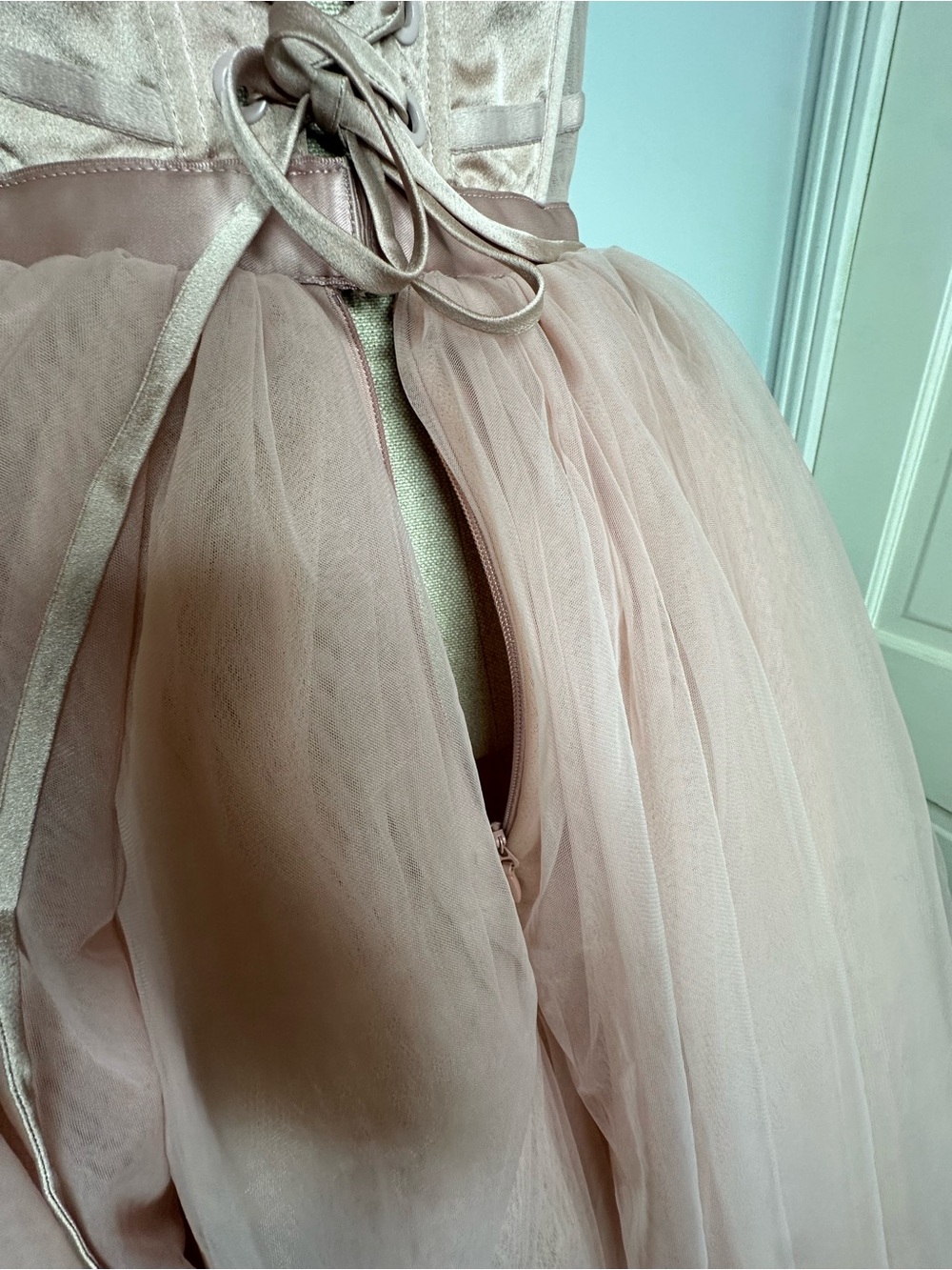 House of CB Darling French Rose Tulle Midi Dress, a strapless size small - Picture 7 of 15